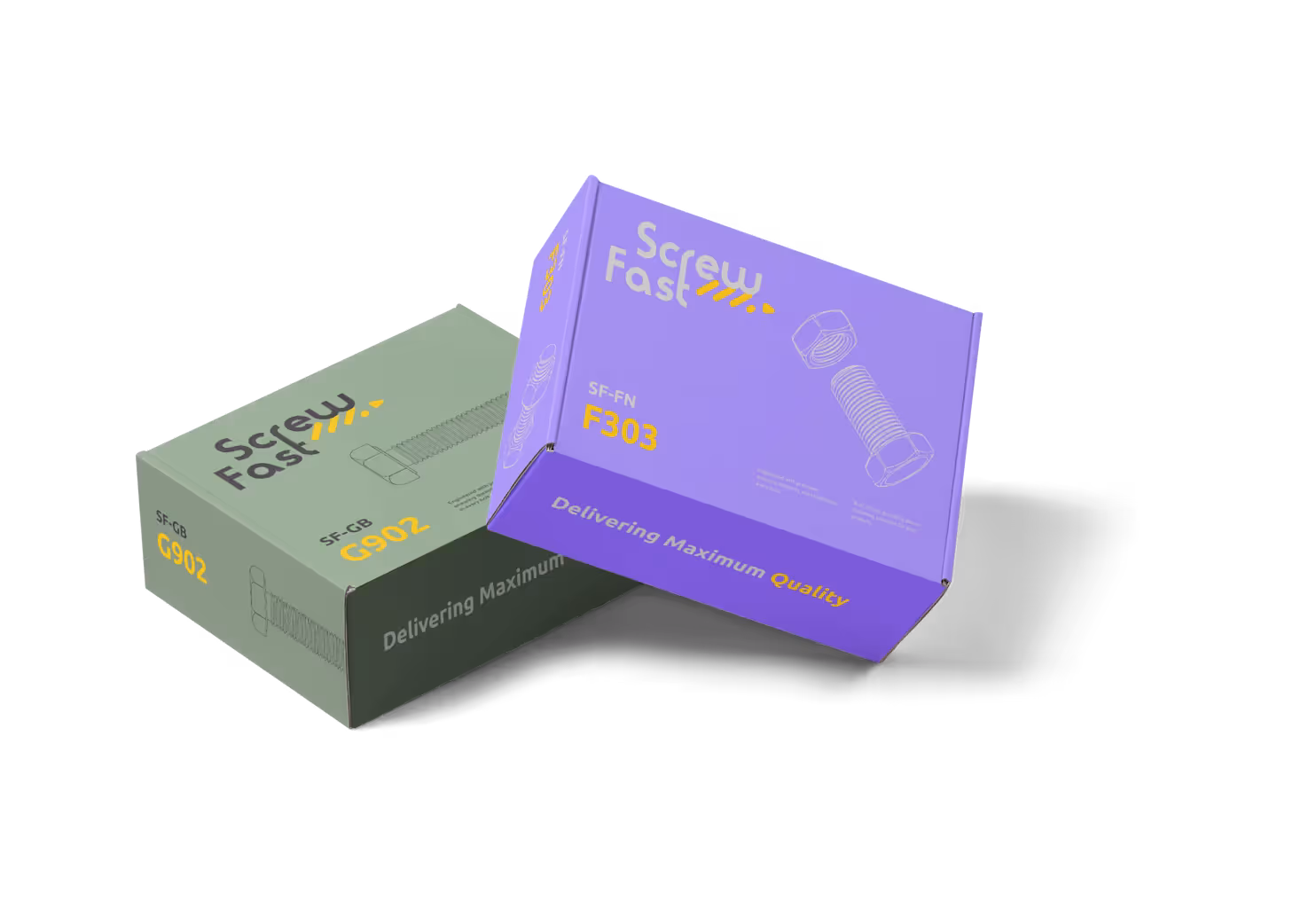 Mockup boxes of hex bolts